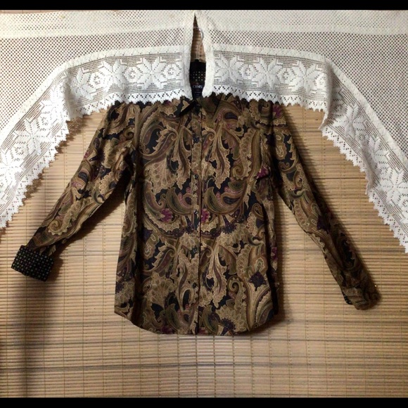 CHAPS paisley blouse, collar, up-down cuffs - Picture 1 of 16